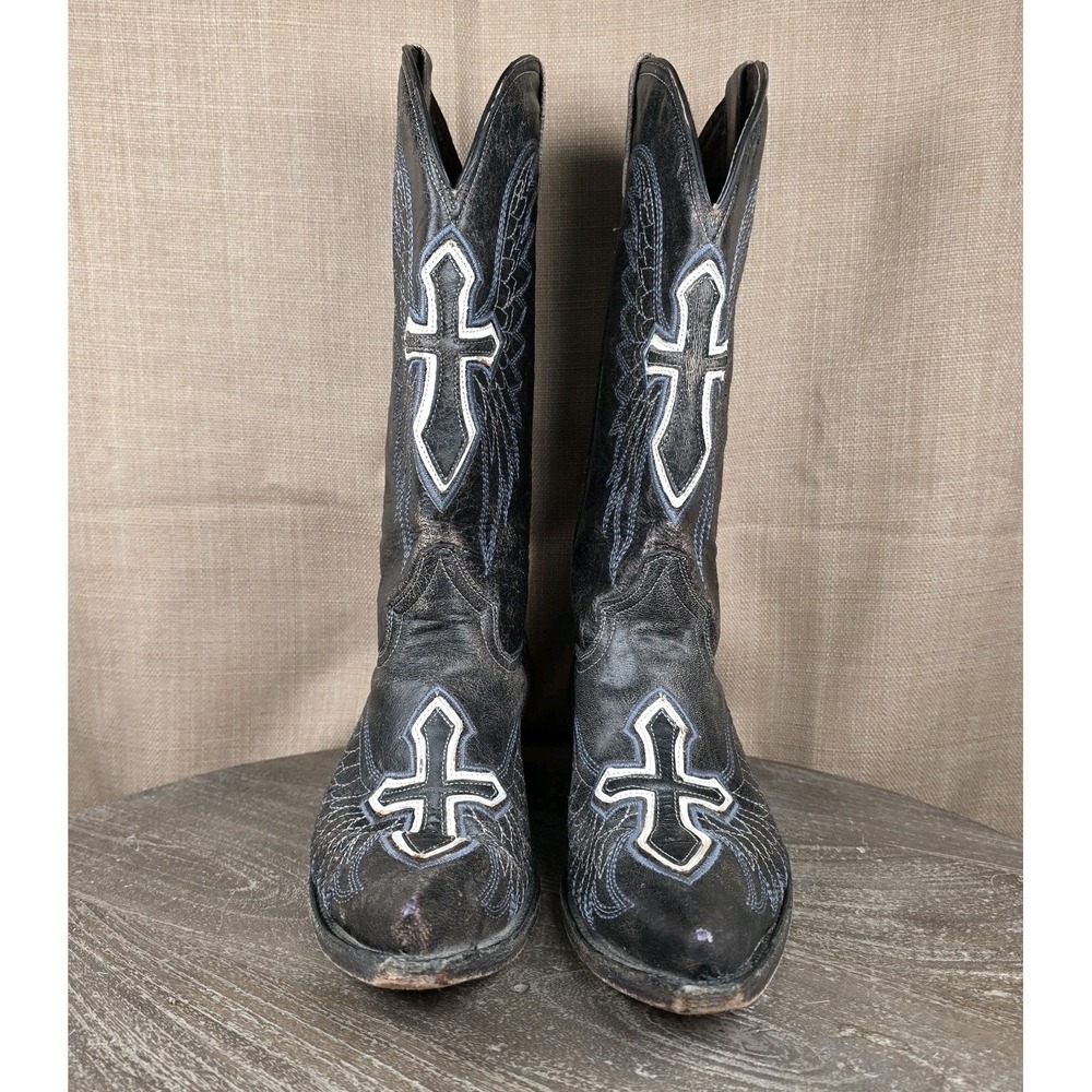 Pecos Bill Cowgirl Western Cross Embroidered Black Leather Boots Womens Size 8